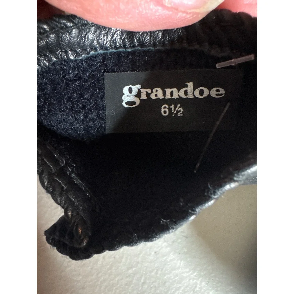Grandoe Vintage Black Leather Gloves Women Size 6.5 Acrylic Lined Scallop Trim
